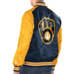 Model wearing Milwaukee Brewers Renegade Varsity Jacket front view