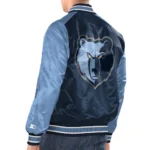 Model front view wearing Blue Memphis Grizzlies Varsity Jacket.