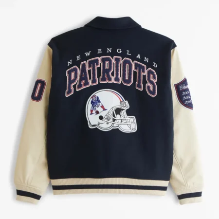 Back view of New England Patriots Varsity Jacket.