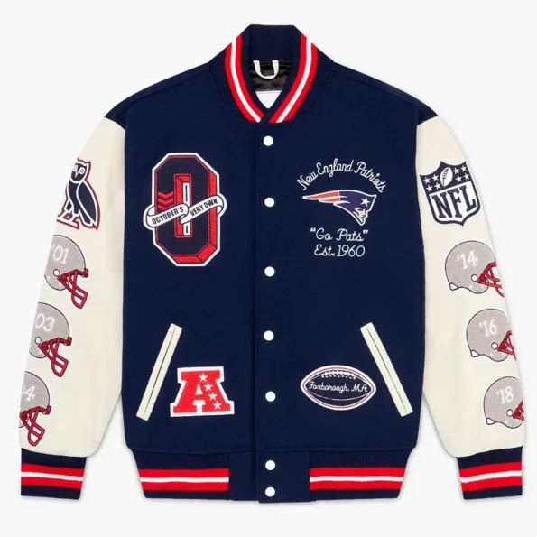 OVO New England Patriots Varsity Jacket front view