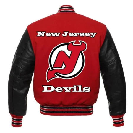 Back view of New Jersey Devils Varsity Jacket.