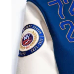 Front view of NY Islanders 50th Anniversary Varsity Jacket.