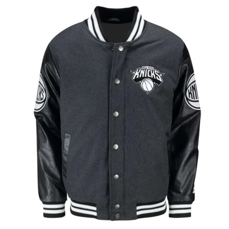 Front view of NY Knicks First Rounder Varsity Jacket