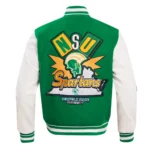 Front view of Norfolk State University Varsity Jacket.