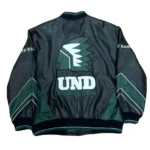 Front design of North Dakota Varsity Leather Jacket.