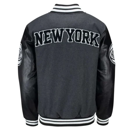 Back view of NY Knicks First Rounder Varsity Jacket