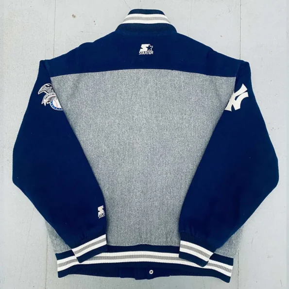 Back view of NY Yankees 1990s Script Varsity Jacket.