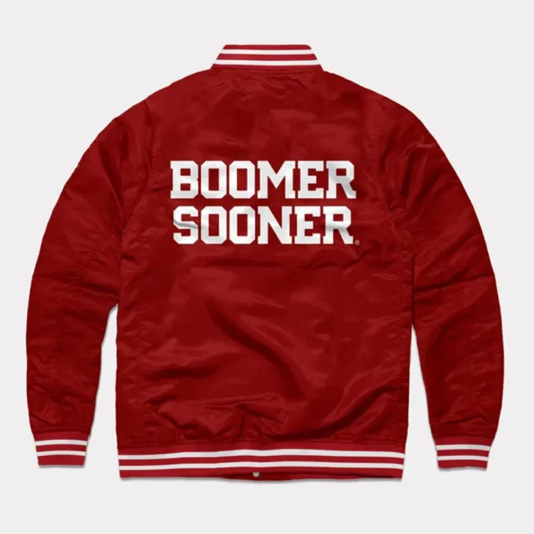 Oklahoma Boomer Sooners Varsity Jacket back view detailed.