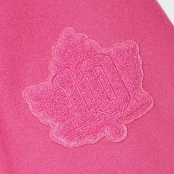 Close-up of Valentine OVO Pink Varsity Jacket detail