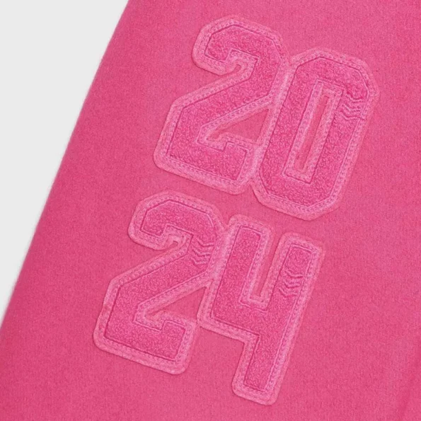 Close-up of Valentine OVO Pink Varsity Jacket detail