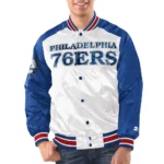 Model front view Philadelphia 76ers Varsity Jacket