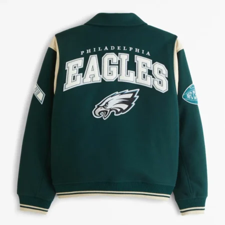 Back view of Fly Philadelphia Eagles Varsity Jacket.