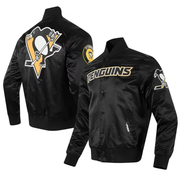 Pittsburgh Penguins Glam Varsity Jacket front and back view