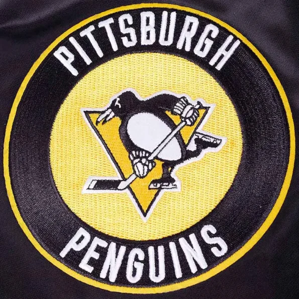 Close-up of Pittsburgh Penguins Glam Varsity Jacket details