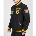 Model front view wearing Pittsburgh Pirates Crest Varsity Jacket.