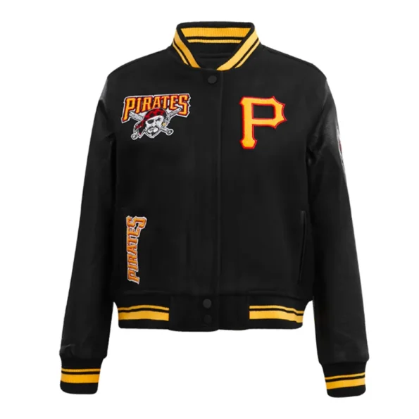 Front view of Retro Classic Rib Pirates Varsity Jacket.