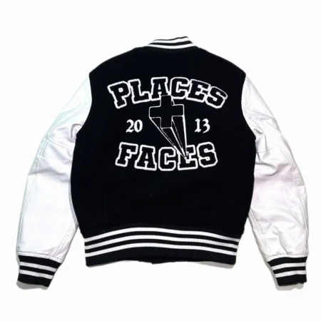 Back view of Places Plus Faces Varsity Jacket.