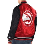 Model wearing Atlanta Hawks Renegade Varsity Jacket front view