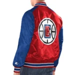 Model in Angeles Clippers Renegade Varsity Jacket front view