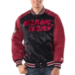 Model front view Miami Heat Renegade Varsity Jacket stylish look