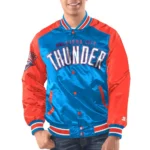 Model front view Oklahoma City Thunder Varsity Jacket iconic style