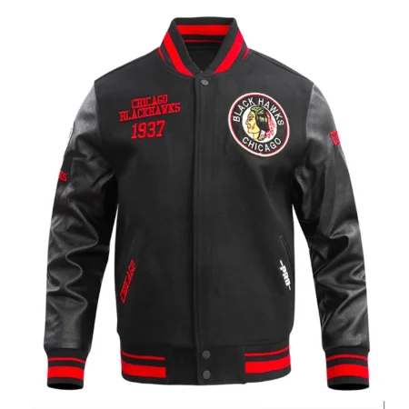 Front view Chicago Blackhawks Retro Varsity Jacket