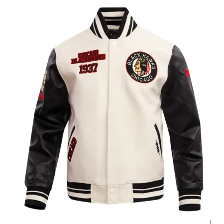 Front view Chicago Blackhawks Retro Varsity Jacket