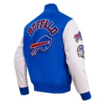 Combined front and back view of Buffalo Bills Varsity Jacket.