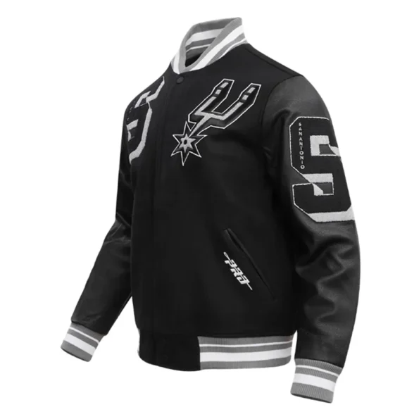 Side profile of San Antonio Spurs Mashup Varsity Jacket.