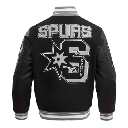 San Antonio Spurs Mashup Varsity Jacket back view with Spurs branding.