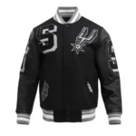 Front view of San Antonio Spurs Mashup Varsity Jacket with team logo.