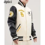 Model in San Diego Padres Retro Varsity Jacket front.