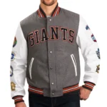 Model front view wearing San Francisco Challenger Varsity Jacket