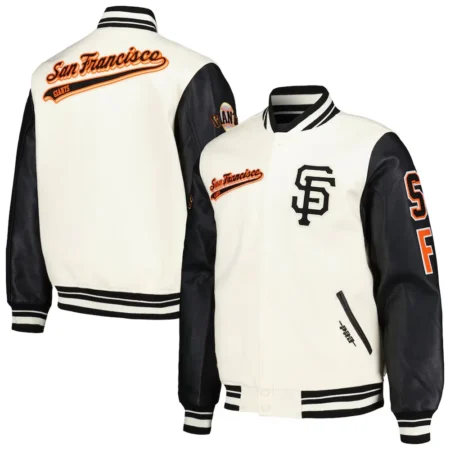 San Francisco Giants Varsity Jacket front and back view displayed.