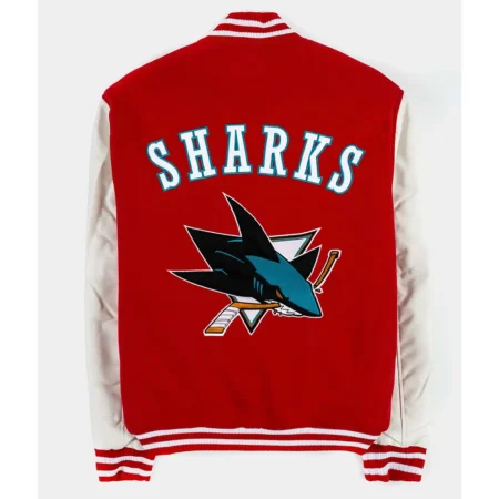 Back view of San Jose Sharks Varsity Jacket.