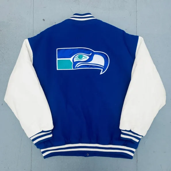 Back view of 1990s Seattle Seahawks Varsity Jacket.