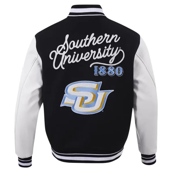 Southern University Jaguar Varsity Jacket back view with logo.