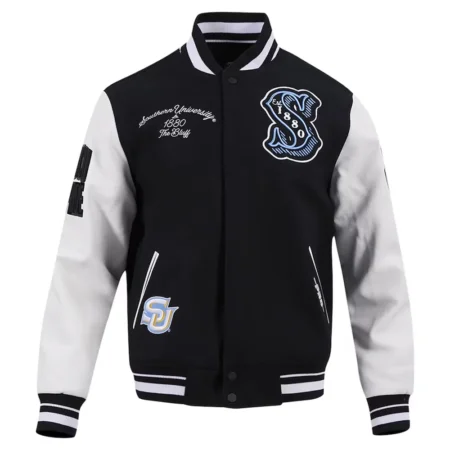 Southern University Jaguar Varsity Jacket front view with logo.