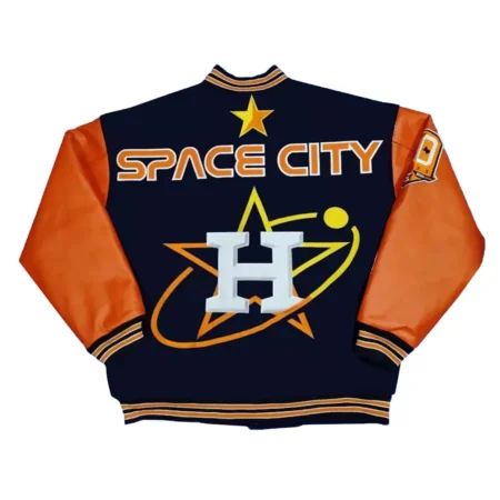 Back view of Space City Houston Astros Varsity Jacket.