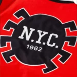 Model front view wearing Spider-Man NYC 1962 Varsity Jacket.