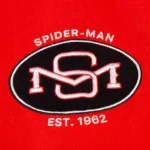 Model front view wearing Spider-Man NYC 1962 Varsity Jacket.