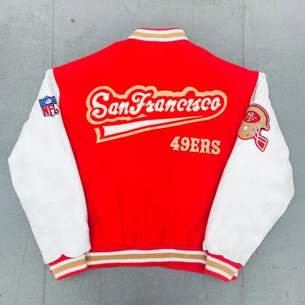 Back view of San Francisco 49ers 1990 Varsity Jacket.