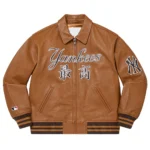 Supreme NY Yankees Varsity Leather Jacket Front View