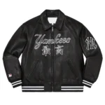 Supreme NY Yankees Varsity Leather Jacket Front View