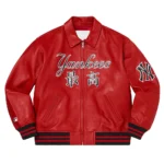 Supreme NY Yankees Varsity Leather Jacket front view image