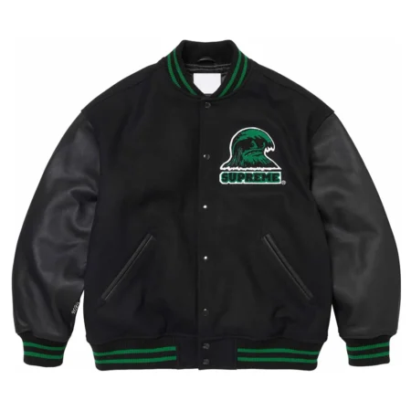 Close-up of Wave Supreme Varsity Jacket front view.