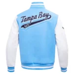 Front and back view of Tampa Bay Rays Script Varsity Jacket.