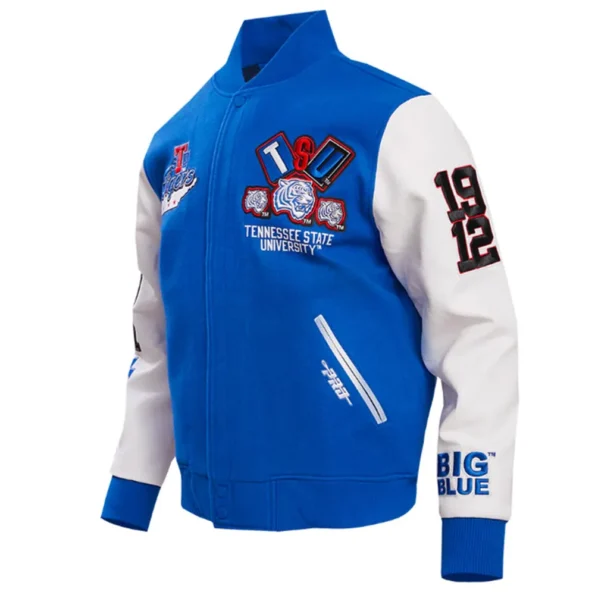 Side view of the Homecoming Tennessee State Varsity Jacket design.