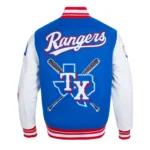 Front view of Texas Rangers Mashup Varsity Jacket.