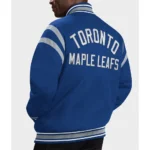 Model front view wearing Toronto Maple Leafs Varsity Jacket.